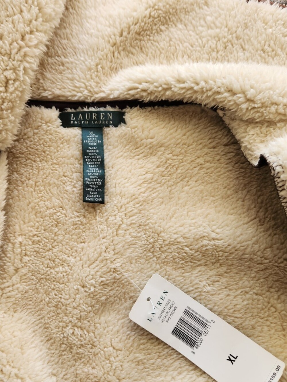 NWT Lauren Ralph Lauren Faux Shearling Aviator Jacket Brown XL Moto Sherpa - Picture 5 of 9